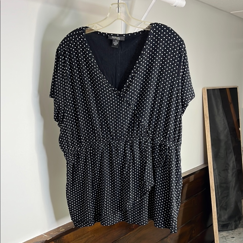 Style & Co. Black Polka Dot Peplum Faux Wrap Style Women's Top- 3X